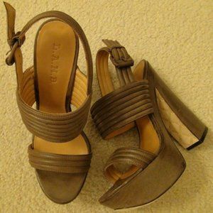 L.A.M.B. Madelle Chocolate Slingback Platform Sandal Heels Size 8M MSRP $285